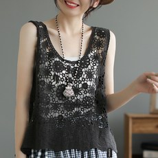 꽃들 브이넥 여성 여름 뷔스티에 니트조끼 그물 니트베스트 망사조끼