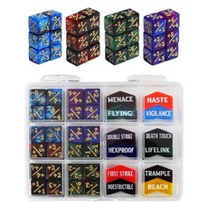 해외 식스포인츠 SIXPONTS 48피스 12mm MTG 주사위 능력 -1+1 라이프 카운터 및 키워드 토큰 세트 매직 더 개더링 TCG 카드 게임 액세서리와 호환 # C 미국, 주사위 및 키워드 카운터.