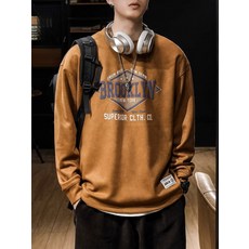 미중 남성 봄가을 뉴 스웨이드 박시 트렌드 라운드넥 프린트 맨투맨 cxcy