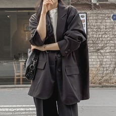 로로텐 투버튼 오버핏 싱글 정장 자켓 테일러드 카라 여성 빅사이즈