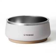 Pawaii 怡爪 304不銹鋼寵物慢食碗 喝水食具, 1個, 雙層不銹鋼狗碗 奶油白色,350ml