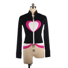 피겨자켓 여자 아이스스케이팅 쇼트 플리스 재킷 지퍼 달린 상의 트레이닝 대회 블랙 화이트 핑크 하트 피겨 연습복