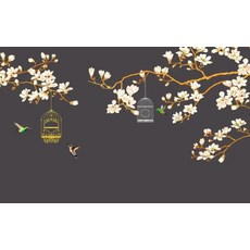 목련 꽃과 새 풍경 벽지 벽화 홈 장식 벽 종이 거실 스티커, 2. 27366702