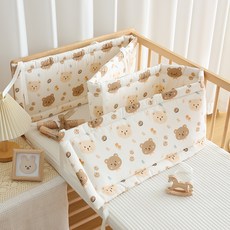 Ann baby 新生兒床圍 純棉透氣防撞軟包 斜紋格子熊, 斜紋小棕熊 高度28cm 不可拆 65cm1片