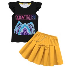 K-POP: 獵魔女團 數碼印花 服裝cos 女童飛飛袖上衣+短裙+包包, 1個, 86134款