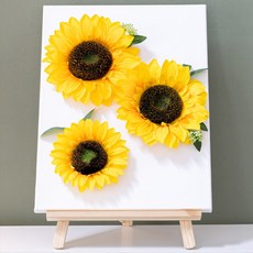 [플라워트리] 해바라기 조화 액자 3송이 캔버스+이젤 set 30x47cm 인테리어 꽃 테이블 장식 소품 금전화 풍수 개업 집들, 상세 설명 참조