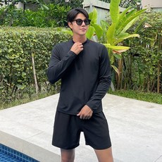 兩件式純色長袖緊身水母衣 海邊防曬泳裝 衝浪服 溫泉度假泳裝