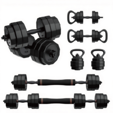 ZTTEN 조립식 덤벨 PVC방청 중량추+바 포함 5in1 (아령+케틀벨+바벨+푸시업 스탠드) 검은색, 1세트, 20kg