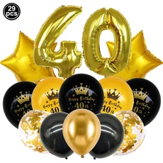 40세 생일 장식 블랙 골드 파티 용품 종이 접시 냅킨 남녀 기념, 01 as picture, 19 29pcs