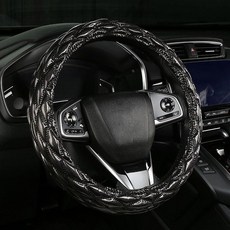 YUNZLAN 여성용 광택 자동차 핸들 커버 38.1cm(15인치) 스티어링 휠 보호 장식 액세서리 SUV용(레드) 227654 8643101361, 블랙