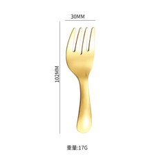 台灣本土貨 便攜勺子叉子短柄叉勺學生用吃飯甜品圓勺叉子迷你餐具, 1 個金叉, 1個