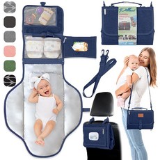 휴대용 기저귀 교체 패드 신생아용 여행용 대형 방수 매트 물티슈 포켓이 있는, Navy Blue