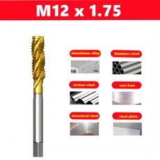 1pcs 나선형 그루브 기계 tapM2 M36 HSS 티타늄 코팅 스테인레스 스틸 내부 스레드 태핑 및 드릴링 도구에 사용, M12x1.75