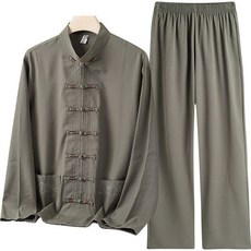 唐裝男中老年人爸爸裝春夏裝冰絲男士爺爺中國風長袖兩件套裝漢服