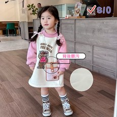 萱寶媽咪baby童裝館 現貨韓版兒童秋冬加絨拼接長袖連身裙女童印花保暖衛衣加厚休閒連身裙童裝 女童連身裙 秋冬連身裙 長版連身裙 加絨連身裙童裙