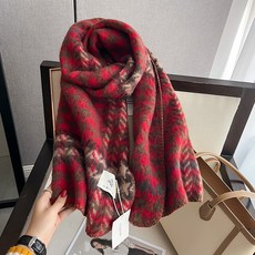 韓版時尚紅色千鳥格保暖圍脖圍巾：冬季新款韓系保暖護頸披肩
