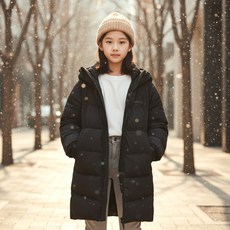 블랙야크 키즈 공용 롱패딩 덕다운 오리털 보온성 후드 다운자켓 패딩