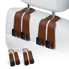 Geyrut 자동차용 헤드레스트 후크 다기능 지갑 후크 가죽 시트 백 보관 이중 금속 좌석용 자동차 행거 (2팩 브라운), Brown