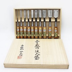 工具帝國 五百藏作 赤樫柄 追入鑿 木盒 10支組