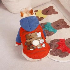 슈나우저 프렌치불독 겨울 기모 맨투맨 강아지옷, 2XL (9.5-12.5kg), 빨간색/파란색 패치워크 후드