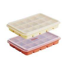 시샘 플래티넘 실리콘 이중 밀폐 냉동 멀티 큐브 15구 2p, 1세트, 라이트옐로우+인디핑크, 300ml