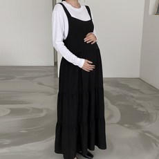 [당일출고] 수엠W 임산부 캉캉 멜빵 롱 원피스 만삭촬영 임부복 외출복 뷔스티에 루즈핏 T01 엘라멜빵원피스