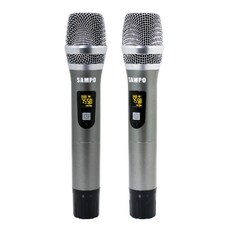 SAMPO聲寶 無線麥克風雙麥克風組 智能降噪 鋁合金機身液晶顯示螢幕附收納包, 灰色, ZY-Y21012RL