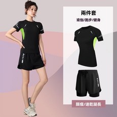 運動套裝女健身服速乾夏季短袖短褲T恤羽毛球大碼跑步服新款