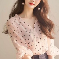 땡땡이블라우스 러블리블라우스 여성 화이트 도트 블라우스