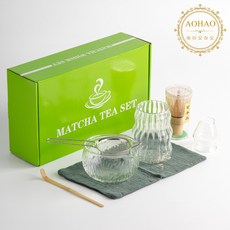 AOHAO 투명 유리 말차 도구 3/4/5/6/7/8 PCS 세트, 4세트, 7pcs-겁 세트
