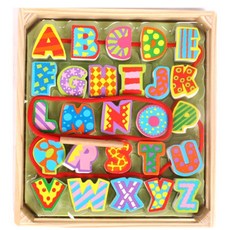 영어교구 알파펫 대문자 공부 블록 실꿰기 장난감 감각 남아 유치원완구 소근육발달, 1개