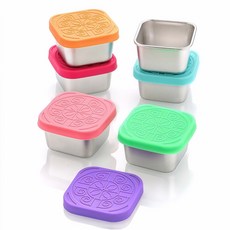 엘리펀트 네모 스테인리스 소스통 플라워 실리콘뚜껑 미니 양념통 실버, 60ml, 6개