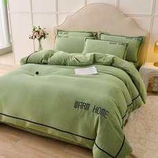 牛奶絨刺繡床上用品四件套/三件套, 豆蔻綠高剋重繡花牛奶絨,1.2床單款三件套被套150x200cm