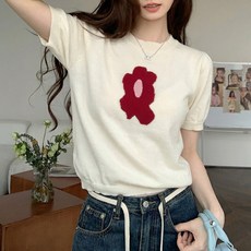 SOSISI 여성용 귀여운 라운드넥 반팔니트티 H46164