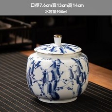 台灣熱銷 陶瓷茶葉罐 青花瓷密封罐 家用茶葉儲存罐 金屬螺旋蓋 綠茶紅茶普洱龍井茶罐, 墨竹圓罐900ML, 1個