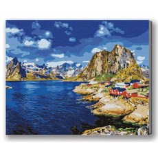 MANTO 台灣製造 大尺寸DIY數字油畫 50x65cm 釘好內框 歐洲日本花海風景 初學者專用, 挪威．羅浮敦, 1套