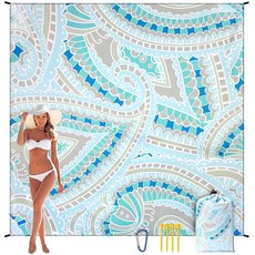 해변 담요 모래 방지 엑스트라 라지 비치 매트 성인용 방수 빠른 건조 프리미엄 폴리에스터로 제작 말뚝 4개 및 코너 포켓 4개 야외 여행 캠핑 하이킹용 326609, 해변 담요 모래 방지 엑스트라 라지 비치 매트, 성인용