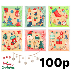 크리스마스 간식 포장 opp 접착 비닐봉투, 100장, 해피크리스마스