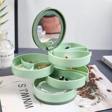목걸이 반지 팔찌 보관함 다층 수납함 거울 회전식 4단, 01 Green