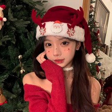 고퀄리티 분위기 있는 귀여운산타모자 코스튬 의상 소품, 1개, 산타 모자 사슴뿔 산타