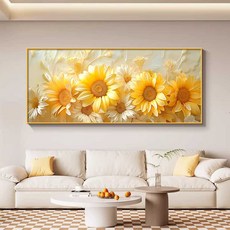 보석십자수 황금 해바라기 꽃 풍수 대형 재물 비즈 가로형, 프리미엄 크리스탈 자기 그림, 150x60cm, 해바라기 A