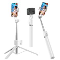 NICESUN 블루투스 휴대폰 삼각대 스마트폰/카메라/고프로 삼각대 셀카봉 170cm S8, 화이트 화이트