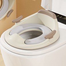 智能馬桶嬰兒童坐便圈男女寶寶專用坐便器大號小孩厠所坐墊蓋便盆, 柔軟坐墊款黃棕色-馬桶圈-適合智能+普通