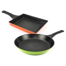 키친아트 뉴 본 다이아몬드 프라이팬 세트 2개, 그린 + 오렌지, 후라이팬 28cm + 계란말이팬 24cm, 1세트