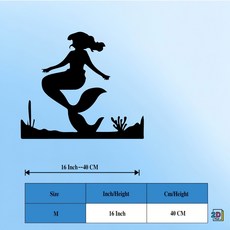 평면 2D 빈티지 인어 언더워터 플랜트 철제 벽 조각품 바다 생물 인어 꼬리 해초 장식 해양 테마 침실 거실 엘레강트 해양 아트 선물, M/40cm/16inch