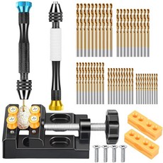 SUNJOYCO 67피스 미니어처 핀 바이스 핸드 드릴 세트 미니 트위스트 비트 HSS가 있는 마이크로 드릴 비트 세트 수동 주얼리 핸드 드릴 미니 벤치 클램프 포지셔닝, Sunjoyco SUNJOYCO 67피스 미니어처 핀