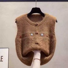 여성 노르딕 조끼 여자 에스닉 베스트 복고풍 레트로 니트 스웨터 떡볶이단추