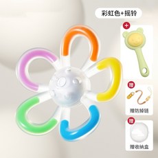 小寶寶牙膠 小巧好抓握 花朵手抓球 嬰兒手搖鈴玩具 可啃咬寶寶花朵牙膠 曼哈頓手抓球 可高溫消毒 食品級矽膠固齒器, 繽紛彩+小熊手搖鈴【贈送收納盒+防掉鏈】, 1個