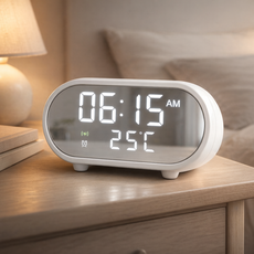 고속 무선충전 LED 디지털 알람시계 탁상용 무드로그, 화이트