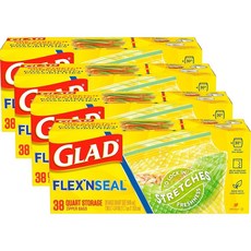 Glad FLEXN 씰 식품 보관 비닐 봉지 쿼트 38개씩 4팩